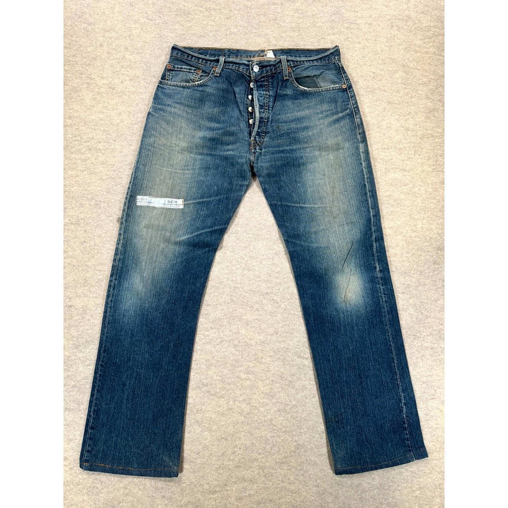 Levi's 501 Jeans Mens 38x34 Blue Denim Dark Wash Straight Leg Button Fly Skate